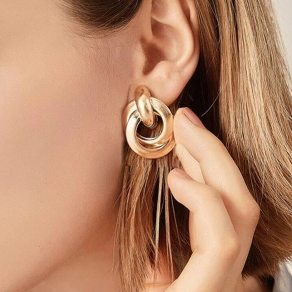 Gold Double Hoop Earrings - Picture 1 of 2